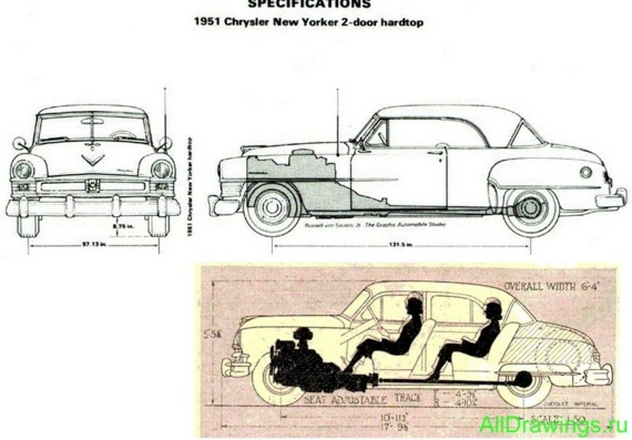 Chrysler New Yorker 2door hardtop (1951) - drawings (drawings) of the car